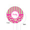 Pink & Green Paisley and Stripes White Plastic 4" Food Pick - Round - Single Sided - Front & Back