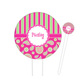 Pink & Green Paisley and Stripes Round Plastic Food Picks (Personalized)