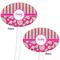 Pink & Green Paisley and Stripes White Plastic 7" Stir Stick - Double Sided - Oval - Front & Back