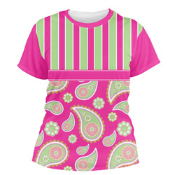 Pink & Green Paisley and Stripes Women's Crew T-Shirt - X Small
