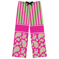 Pink & Green Paisley and Stripes Womens Pajama Pants - XL