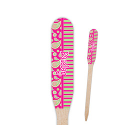Pink & Green Paisley and Stripes Paddle Wooden Food Picks - Single Sided (Personalized)