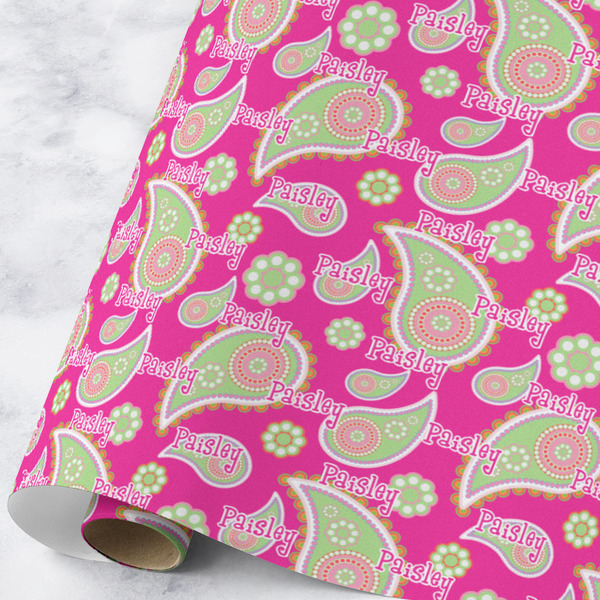 Custom Pink & Green Paisley and Stripes Wrapping Paper Roll - Large - Matte (Personalized)