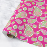 Pink & Green Paisley and Stripes Wrapping Paper Roll - Medium - Matte (Personalized)