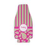 Pink & Green Paisley and Stripes Zipper Bottle Cooler (Personalized)