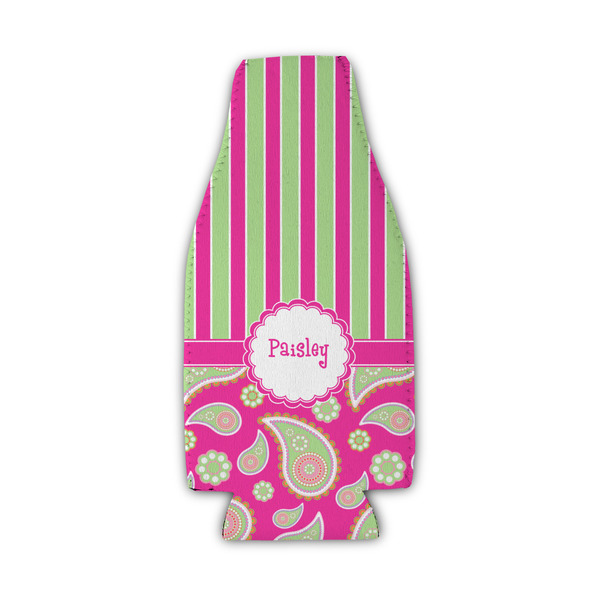 Custom Pink & Green Paisley and Stripes Zipper Bottle Cooler (Personalized)