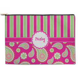 Pink & Green Paisley and Stripes Zipper Pouch (Personalized)