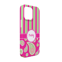 Pink & Green Paisley and Stripes iPhone Case - Plastic - iPhone 13 (Personalized)