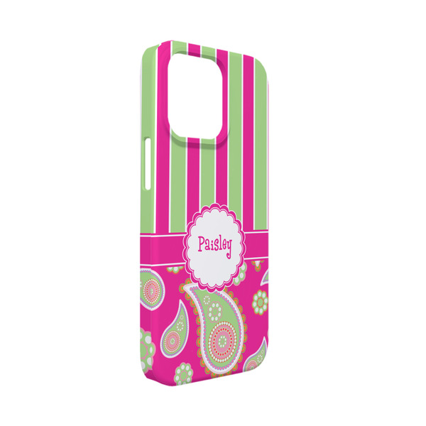 Custom Pink & Green Paisley and Stripes iPhone Case - Plastic - iPhone 13 Mini (Personalized)