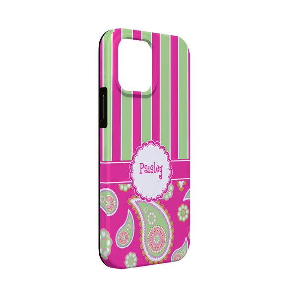 Custom Pink & Green Paisley and Stripes iPhone Case - Rubber Lined - iPhone 13 Mini (Personalized)