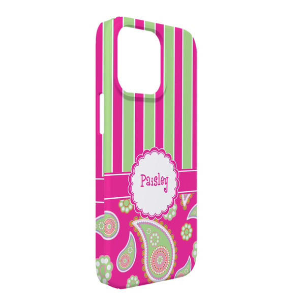 Custom Pink & Green Paisley and Stripes iPhone Case - Plastic - iPhone 13 Pro Max (Personalized)