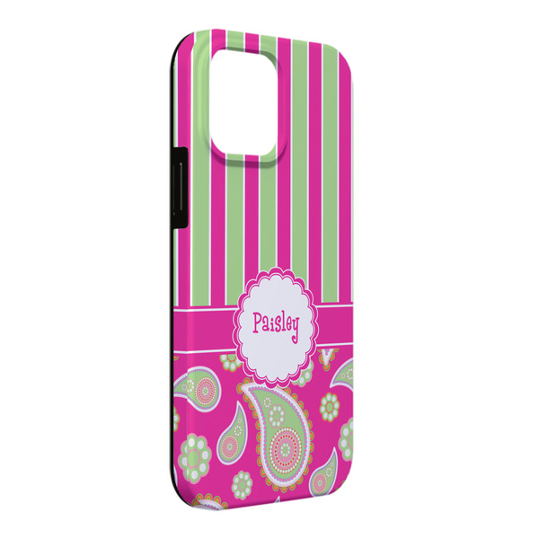 Custom Pink & Green Paisley and Stripes iPhone Case - Rubber Lined - iPhone 13 Pro Max (Personalized)