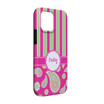 Pink & Green Paisley and Stripes iPhone Case - Rubber Lined - iPhone 13 (Personalized)