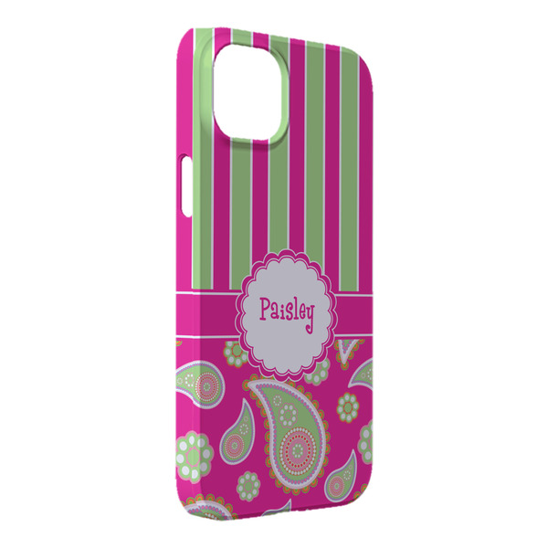 Custom Pink & Green Paisley and Stripes iPhone Case - Plastic - iPhone 14 Plus (Personalized)