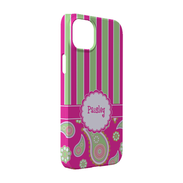 Custom Pink & Green Paisley and Stripes iPhone Case - Plastic - iPhone 14 Pro (Personalized)