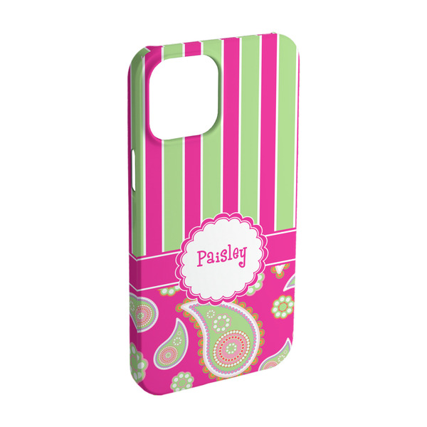 Custom Pink & Green Paisley and Stripes iPhone Case - Plastic - iPhone 15 (Personalized)