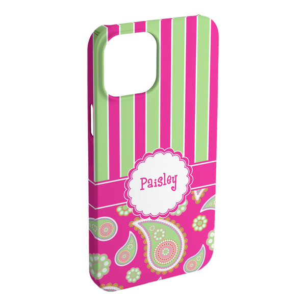 Custom Pink & Green Paisley and Stripes iPhone Case - Plastic - iPhone 15 Plus (Personalized)