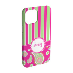 Pink & Green Paisley and Stripes iPhone Case - Plastic - iPhone 15 Pro (Personalized)