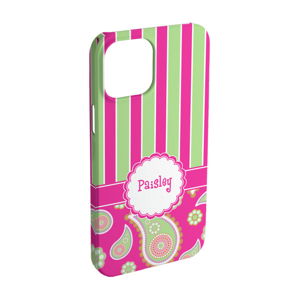 Custom Pink & Green Paisley and Stripes iPhone Case - Plastic - iPhone 15 Pro (Personalized)