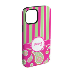 Pink & Green Paisley and Stripes iPhone Case - Rubber Lined - iPhone 15 Pro (Personalized)