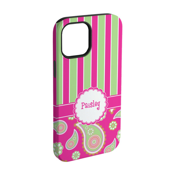 Custom Pink & Green Paisley and Stripes iPhone Case - Rubber Lined - iPhone 15 Pro (Personalized)