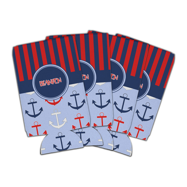 Custom Classic Anchor & Stripes Can Cooler (16 oz) - Set of 4 (Personalized)