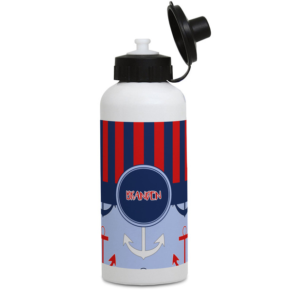 Custom Classic Anchor & Stripes Water Bottles - Aluminum - 20 oz - White (Personalized)