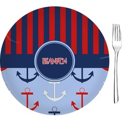 Classic Anchor & Stripes Glass Appetizer / Dessert Plate 8" (Personalized)