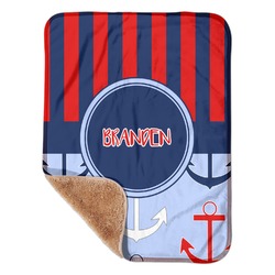 Classic Anchor & Stripes Sherpa Baby Blanket - 30" x 40" w/ Name or Text