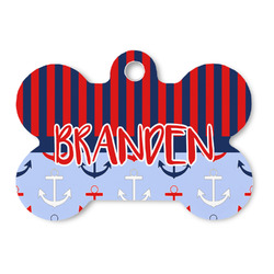 Classic Anchor & Stripes Bone Shaped Dog ID Tag - Large (Personalized)