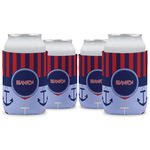 Classic Anchor & Stripes Can Cooler (12 oz) - Set of 4 w/ Name or Text