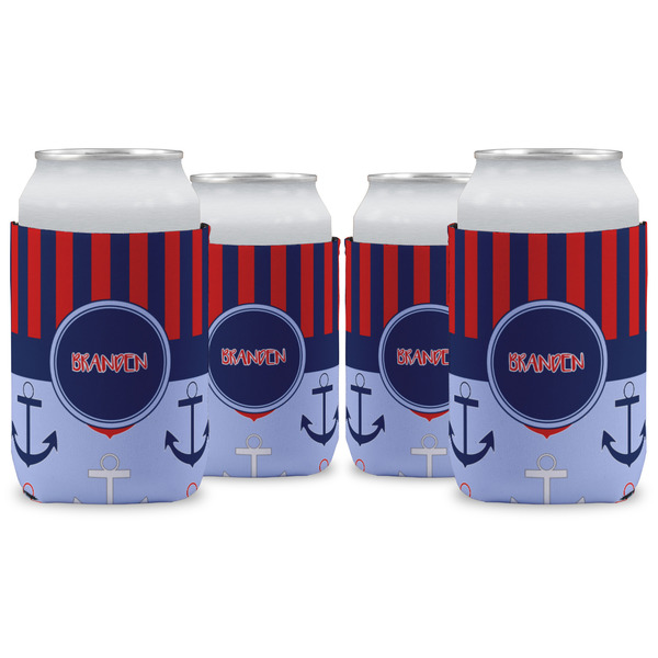 Custom Classic Anchor & Stripes Can Cooler (12 oz) - Set of 4 w/ Name or Text