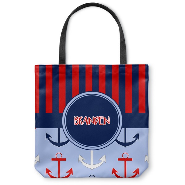 Custom Classic Anchor & Stripes Canvas Tote Bag - Medium - 16"x16" (Personalized)