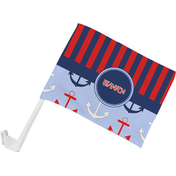 Classic Anchor & Stripes Car Flag - Small w/ Name or Text