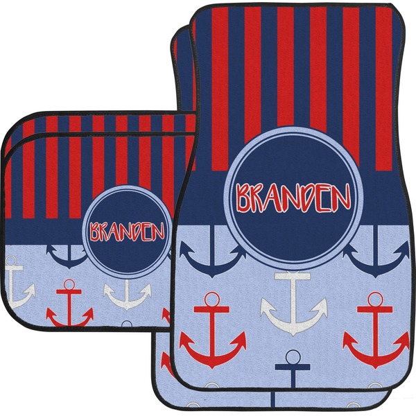 Custom Classic Anchor & Stripes Car Floor Mats Set - 2 Front & 2 Back (Personalized)