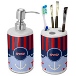 Classic Anchor & Stripes Ceramic Bathroom Accessories Set (Personalized)