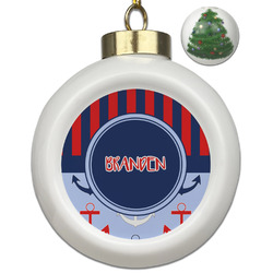 Classic Anchor & Stripes Ceramic Ball Ornament - Christmas Tree (Personalized)