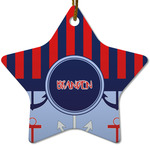 Classic Anchor & Stripes Star Ceramic Ornament w/ Name or Text