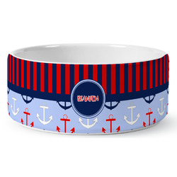 Classic Anchor & Stripes Ceramic Dog Bowl - Large (Personalized)