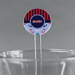 Classic Anchor & Stripes 7" Round Plastic Stir Sticks - Clear (Personalized)