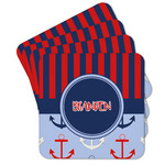 Classic Anchor & Stripes Cork Coaster - Set of 4 w/ Name or Text