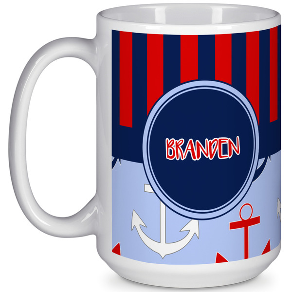 Custom Classic Anchor & Stripes 15 Oz Coffee Mug - White (Personalized)