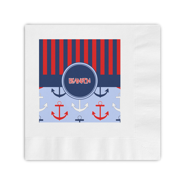 Custom Classic Anchor & Stripes Coined Cocktail Napkins (Personalized)