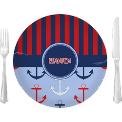 Classic Anchor & Stripes 10" Glass Lunch / Dinner Plates - Single or Set (Personalized)
