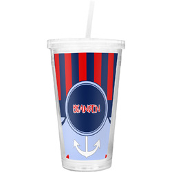 Classic Anchor & Stripes Double Wall Tumbler with Straw (Personalized)