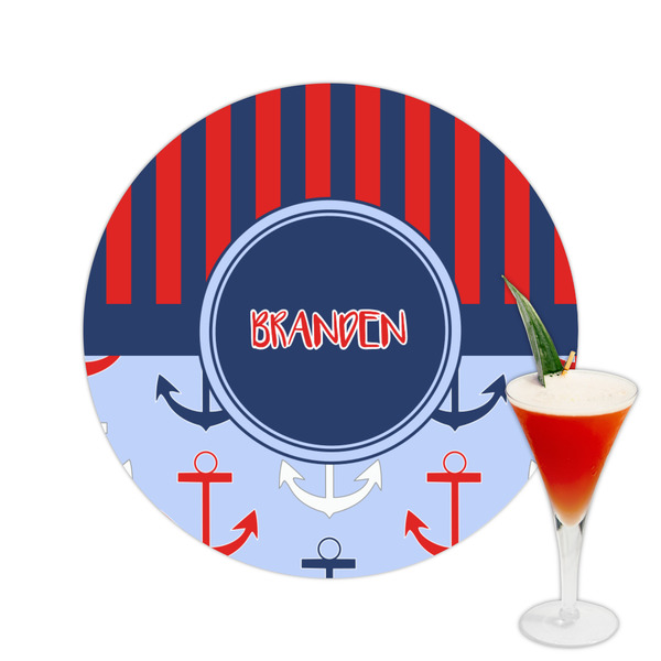 Custom Classic Anchor & Stripes Printed Drink Topper -  2.5" (Personalized)