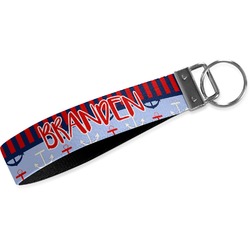 Classic Anchor & Stripes Wristlet Webbing Keychain Fob (Personalized)