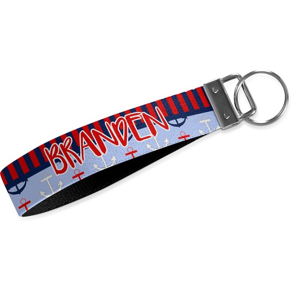 Custom Classic Anchor & Stripes Wristlet Webbing Keychain Fob (Personalized)