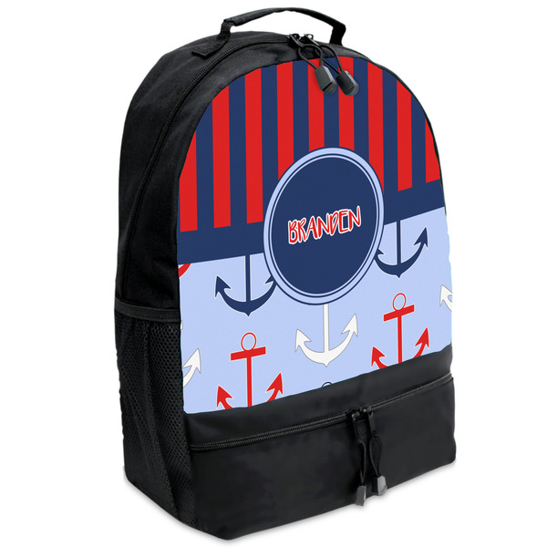 Custom Classic Anchor & Stripes Backpacks - Black (Personalized)