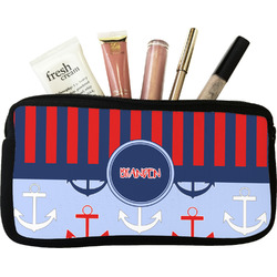 Classic Anchor & Stripes Makeup / Cosmetic Bag - Small w/ Name or Text